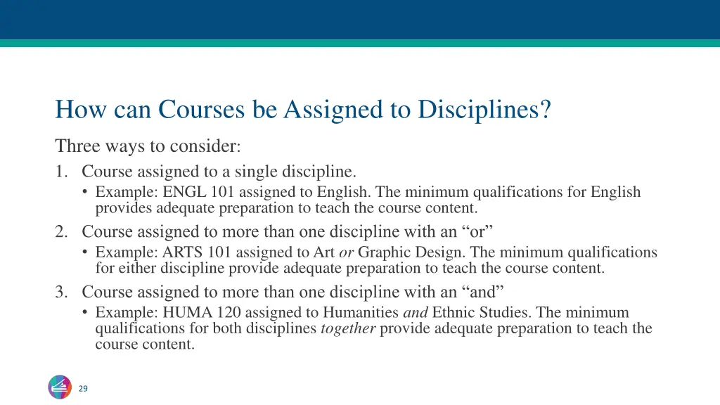 how can courses be assigned to disciplines