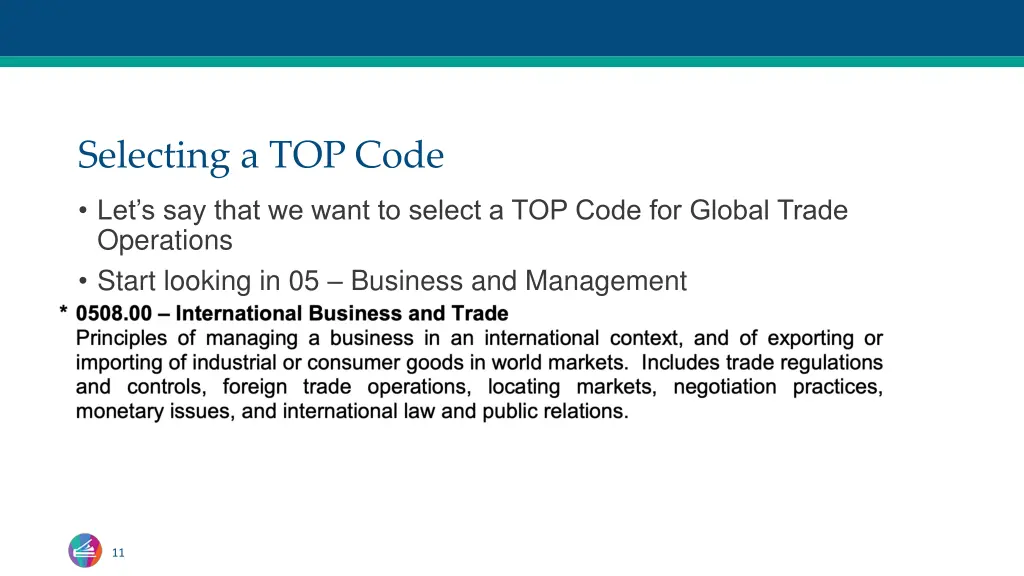 selecting a top code 1