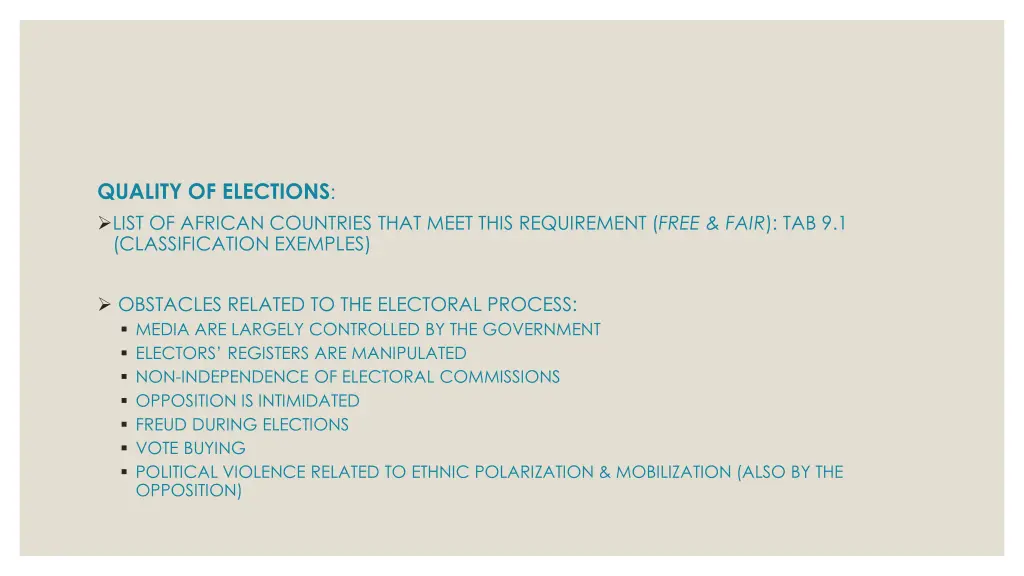 quality of elections list of african countries
