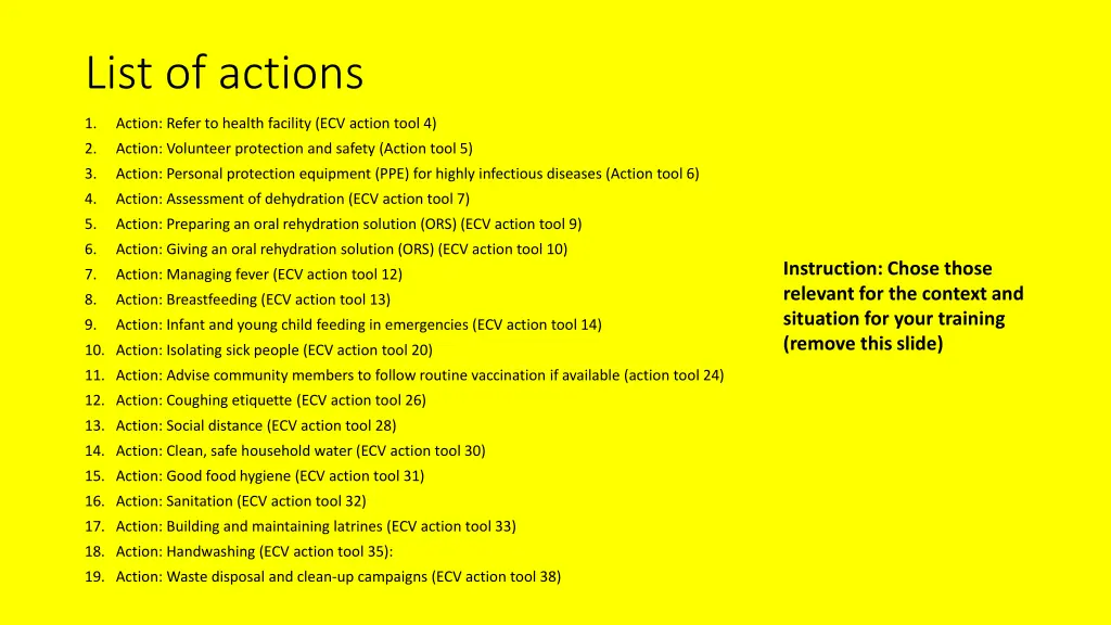 list of actions