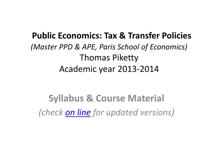 public economics tax transfer policies master
