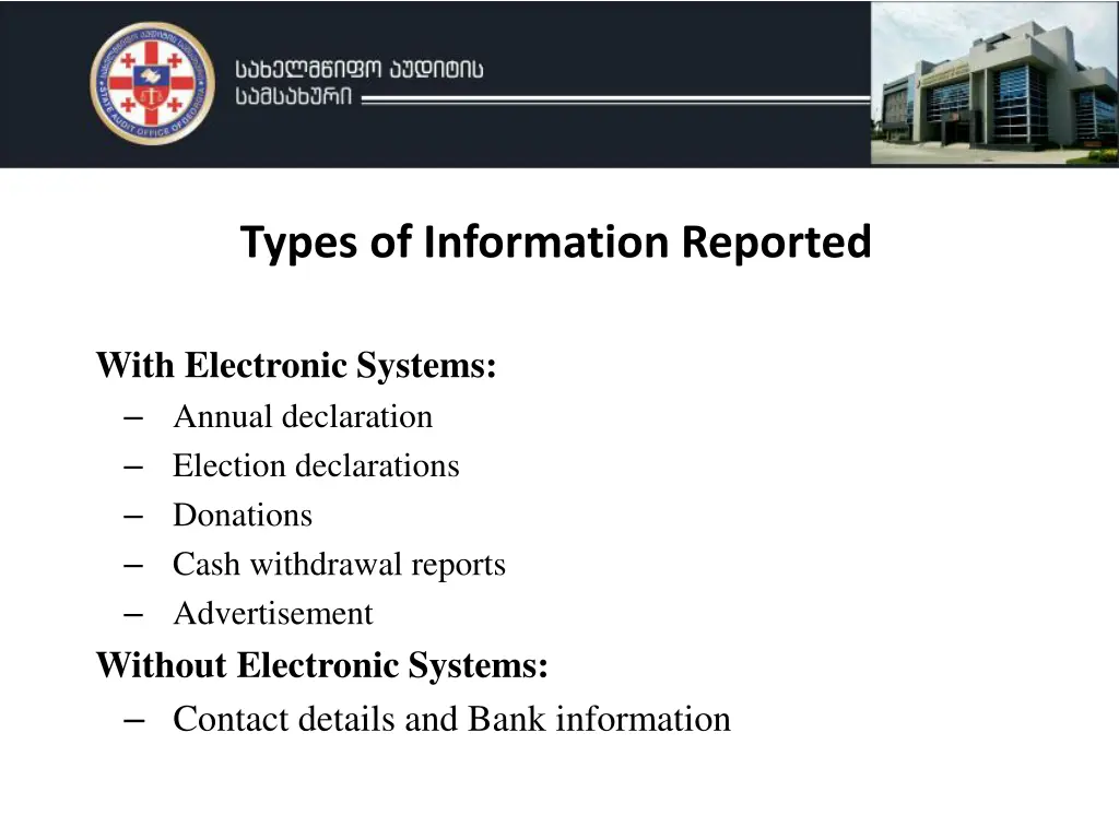 types of information reported