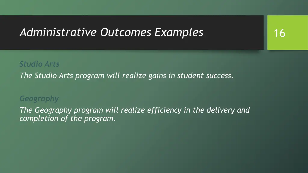 administrative outcomes examples