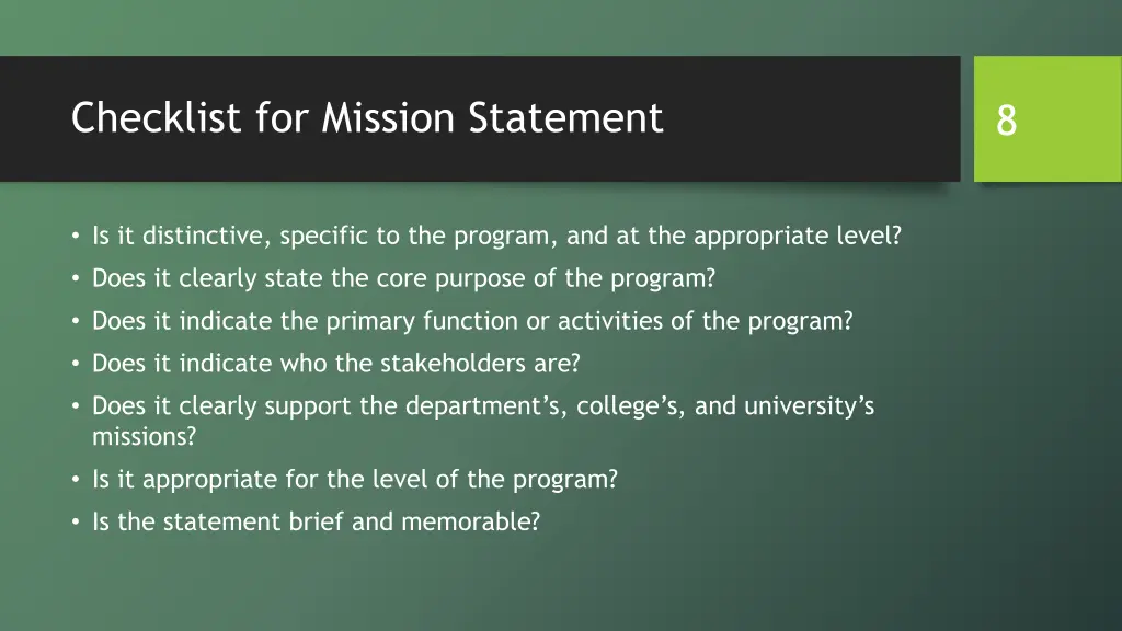checklist for mission statement