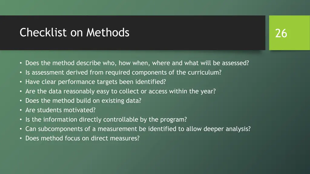 checklist on methods