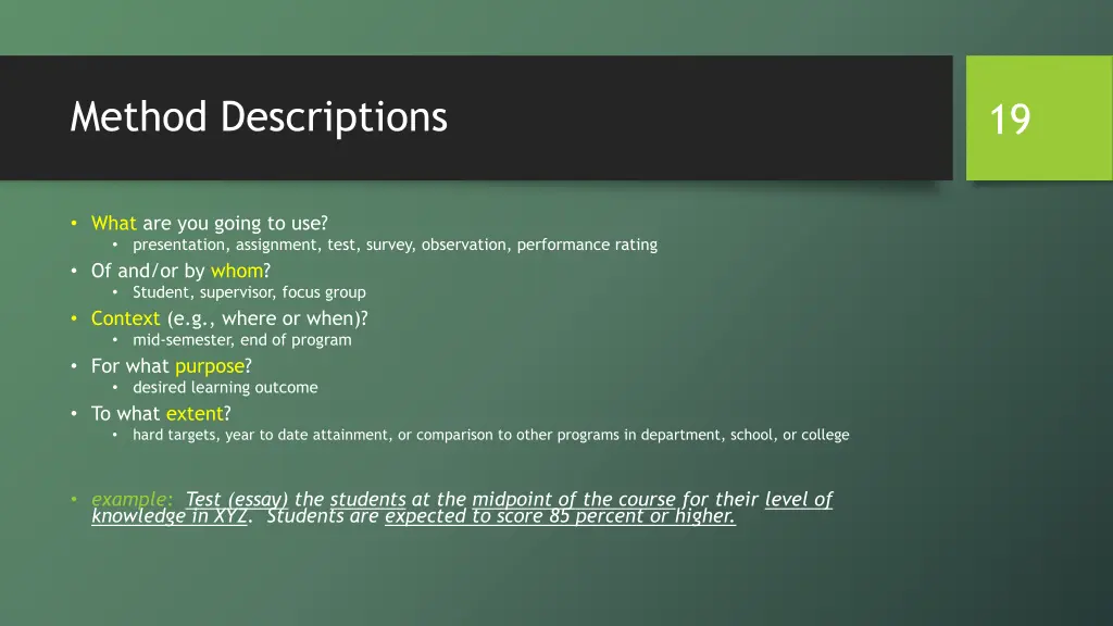 method descriptions