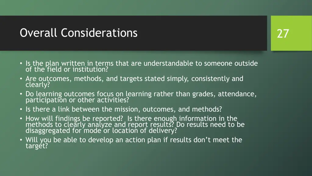 overall considerations