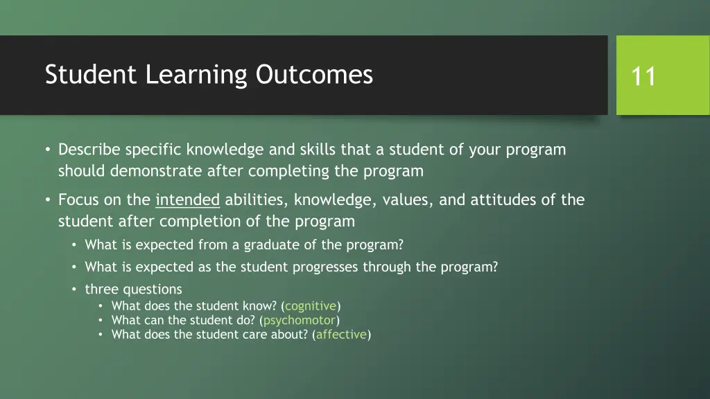 student learning outcomes