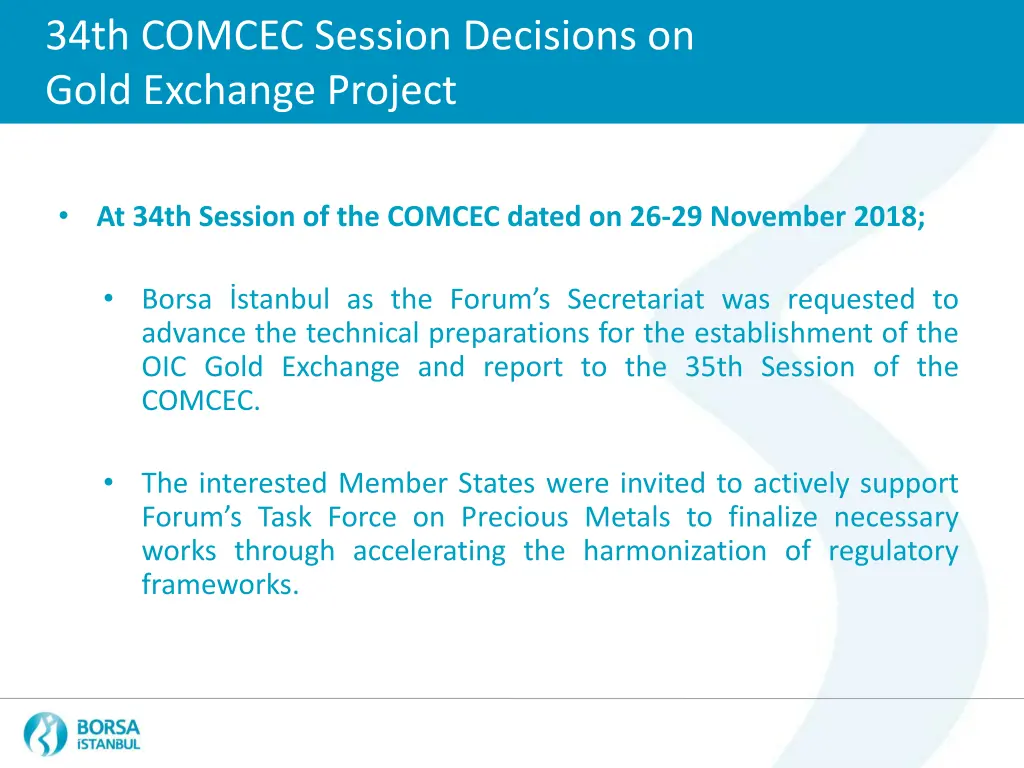 34th comcec session decisions on gold exchange