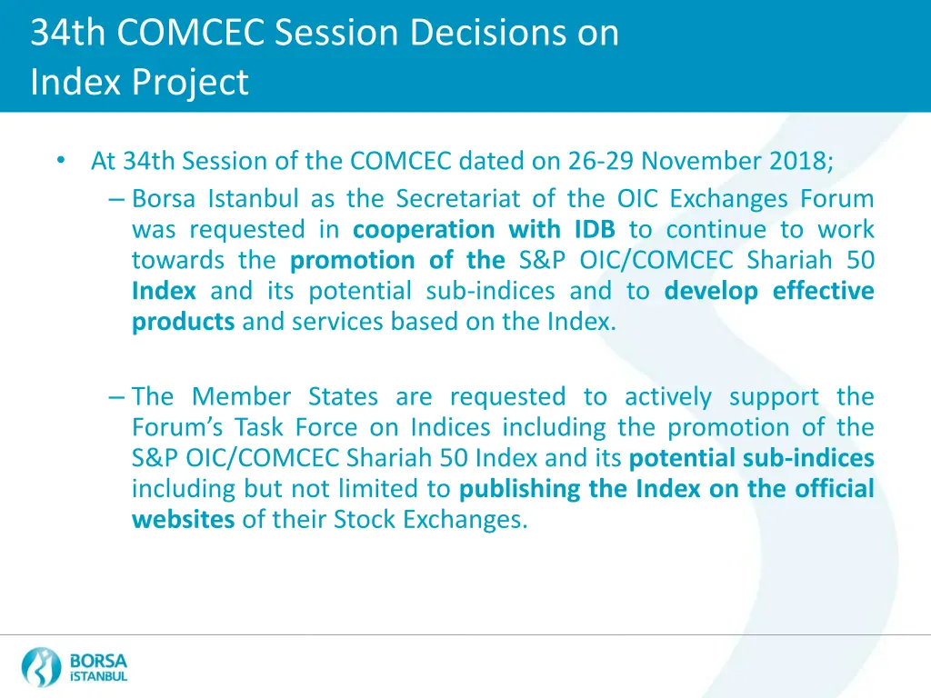 34th comcec session decisions on index project