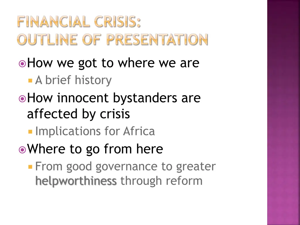 financial crisis outline of presentation
