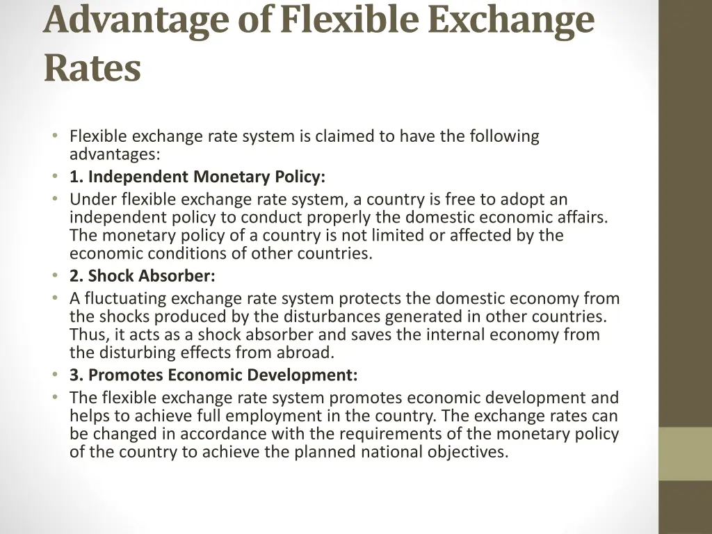advantage of flexible exchange rates