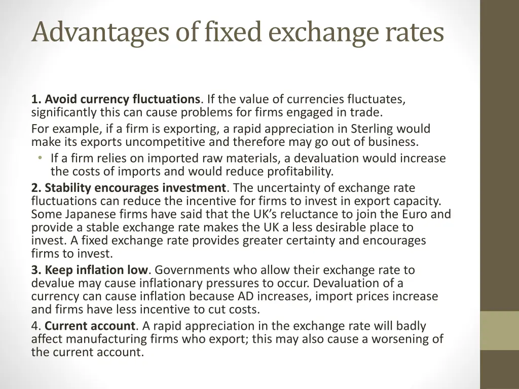 advantages of fixed exchange rates