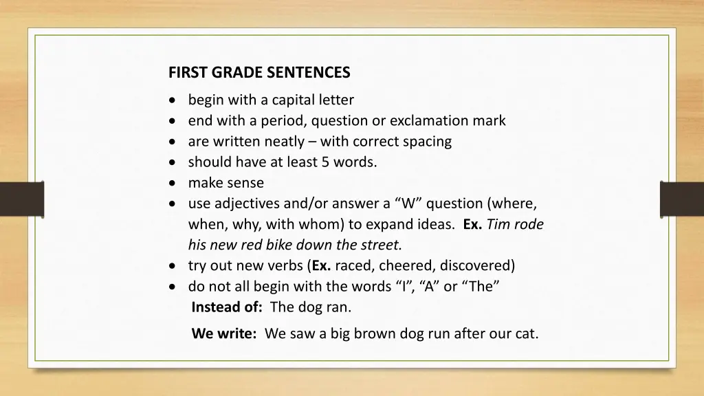first grade sentences begin with a capital letter