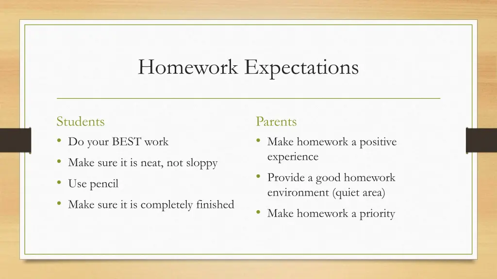 homework expectations