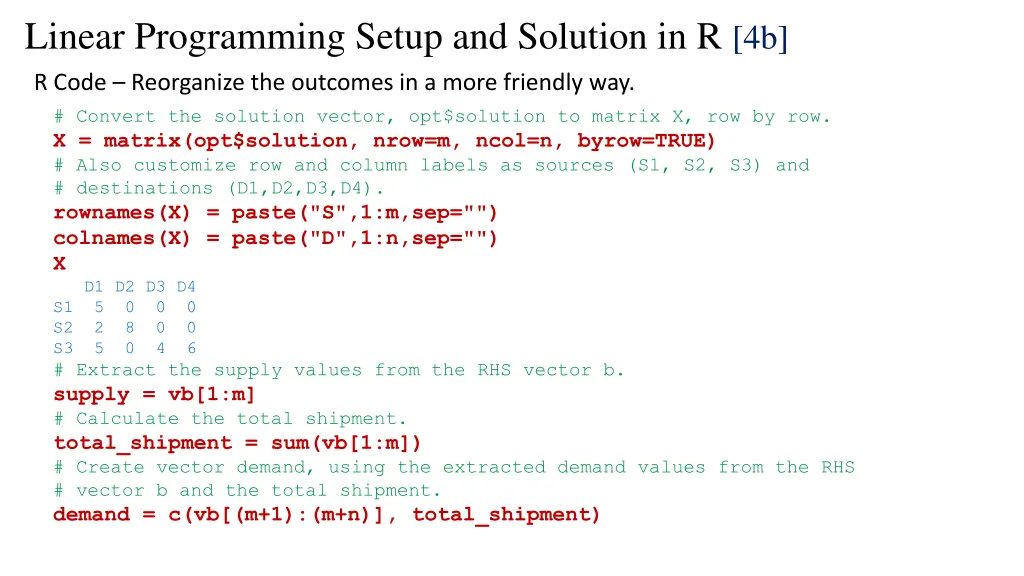 linear programming setup and solution in r 4b