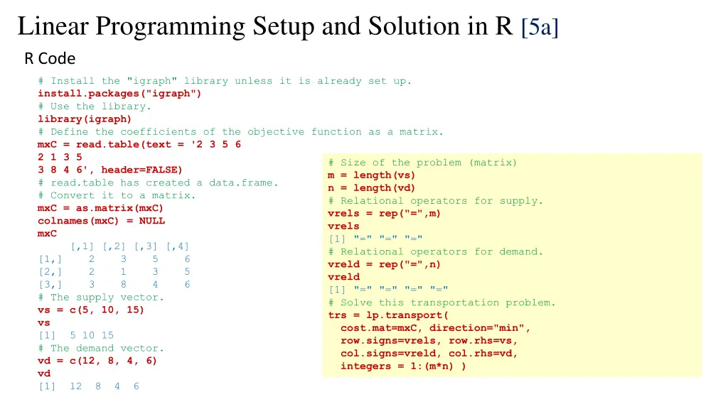 linear programming setup and solution in r 5a