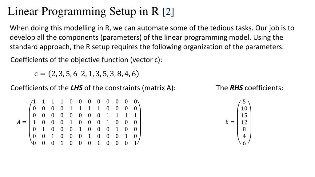 linear programming setup in r 2