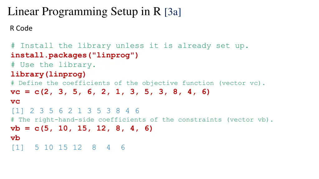 linear programming setup in r 3a