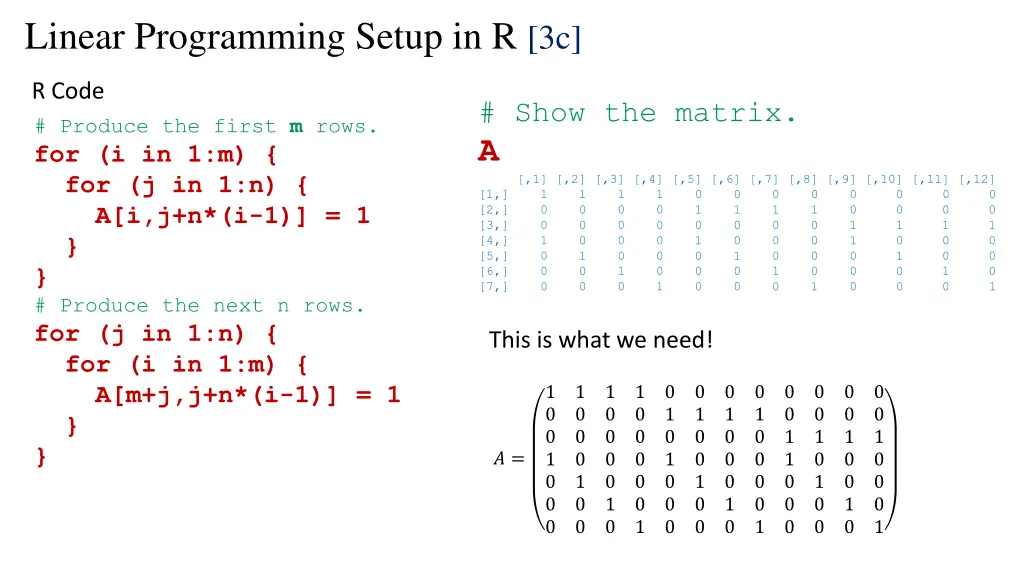 linear programming setup in r 3c