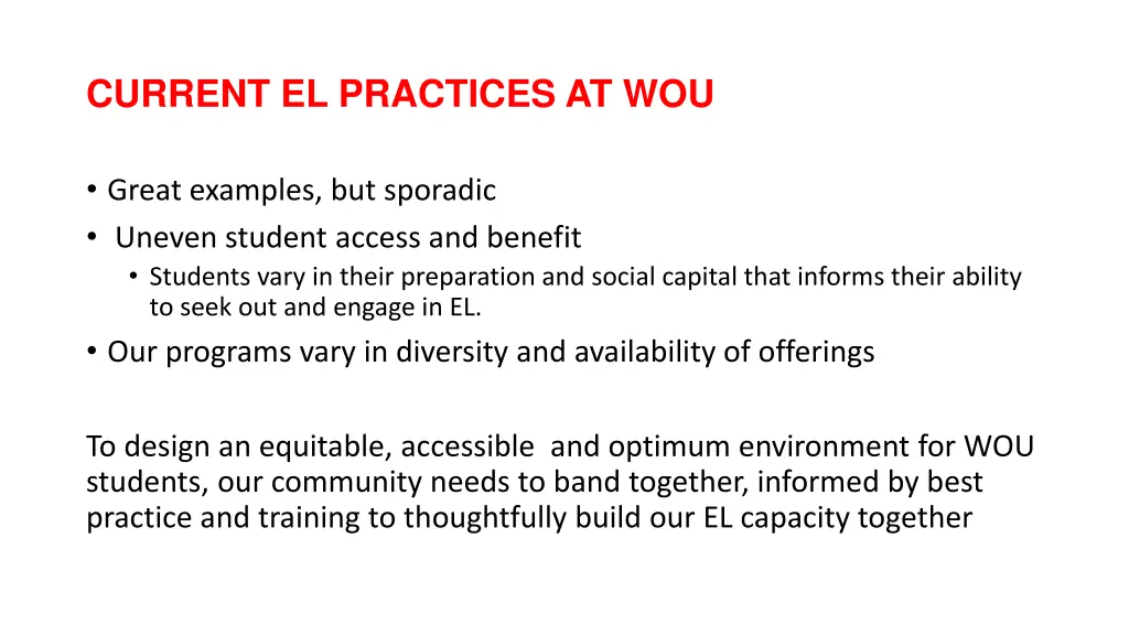 current el practices at wou