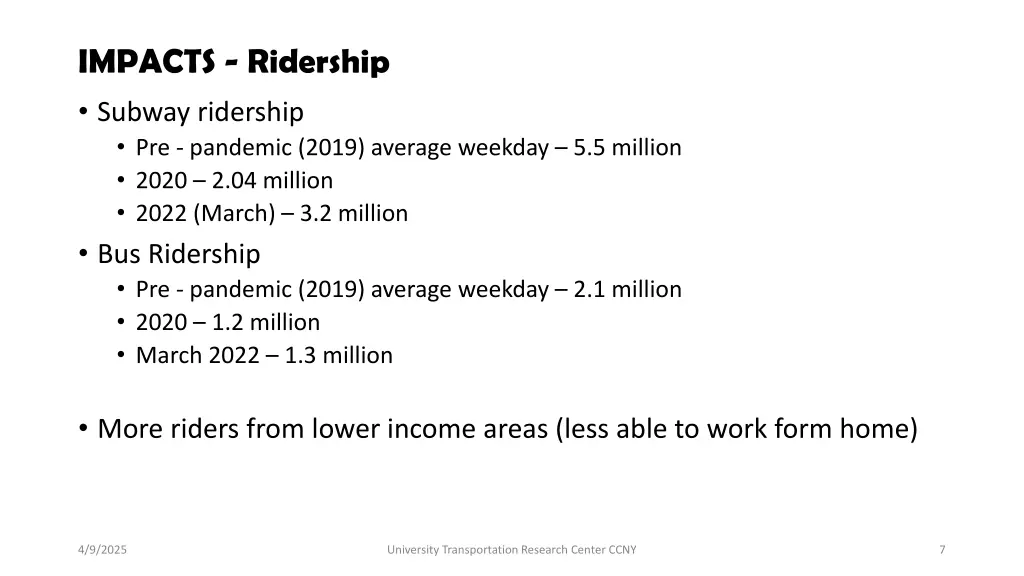 impacts ridership subway ridership pre pandemic