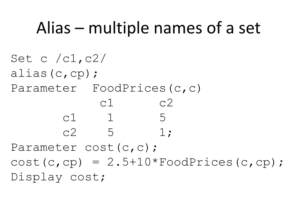 alias multiple names of a set