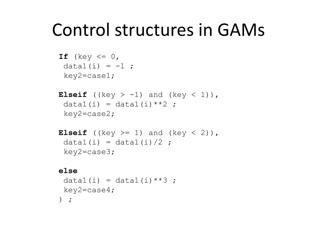 control structures in gams 1