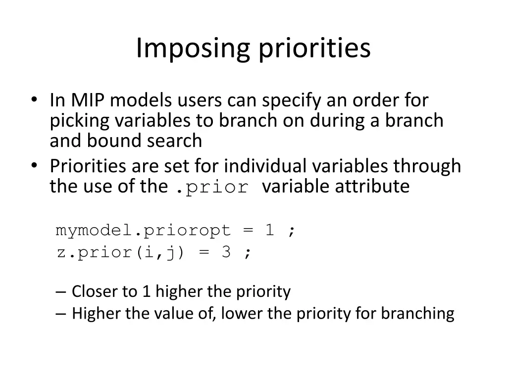 imposing priorities