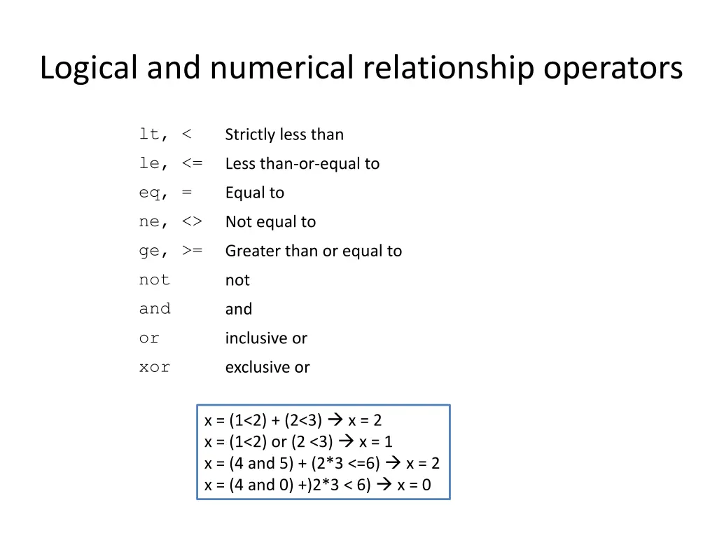 logical and numerical relationship operators