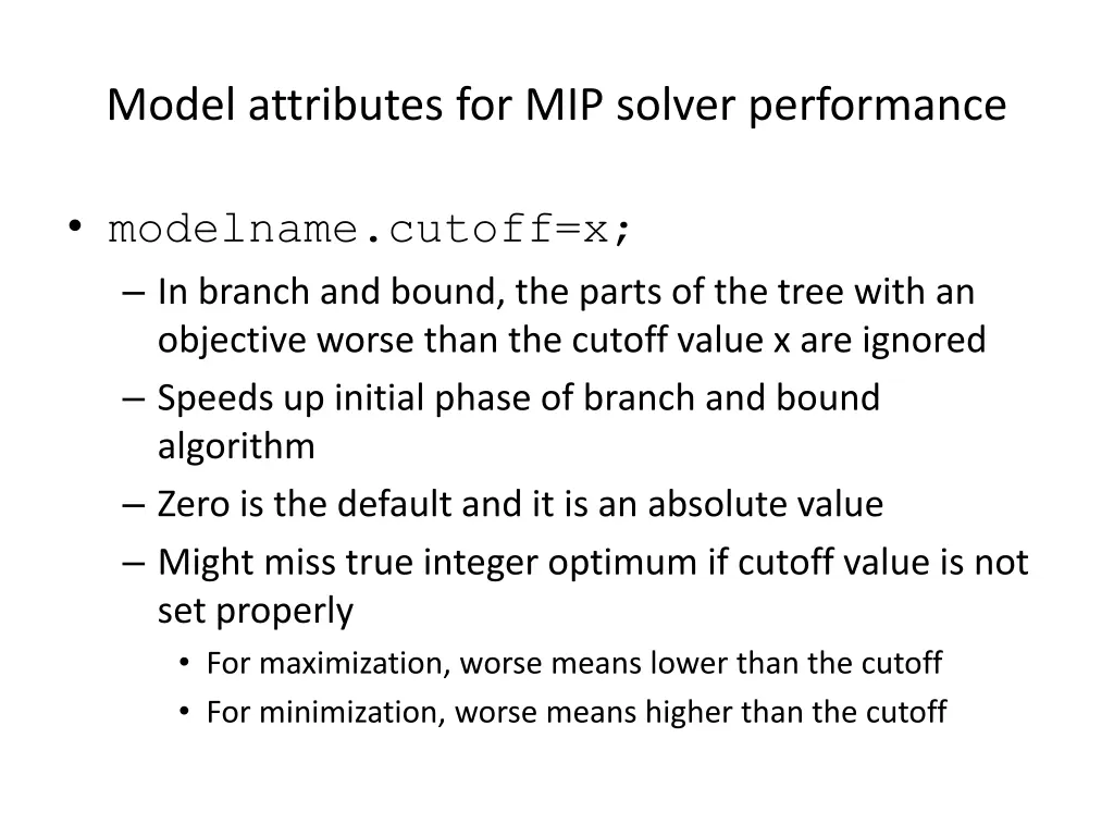 model attributes for mip solver performance 1