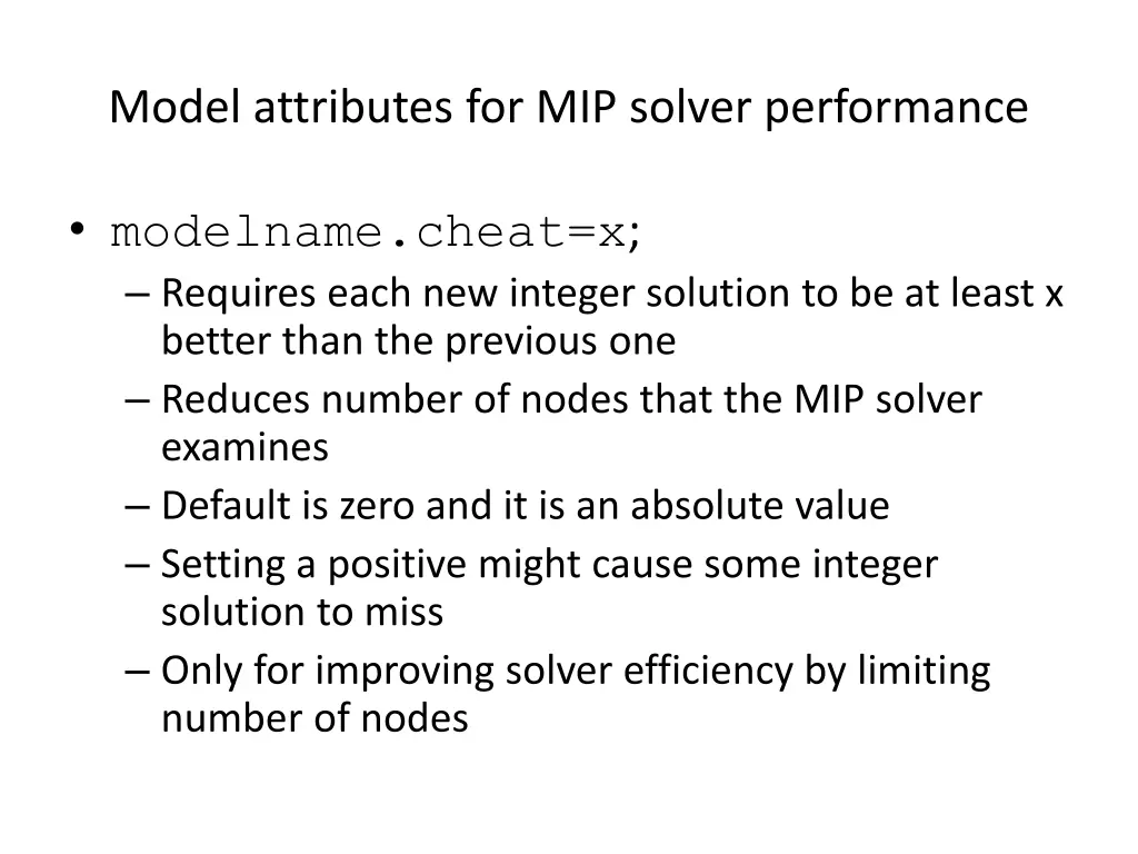 model attributes for mip solver performance