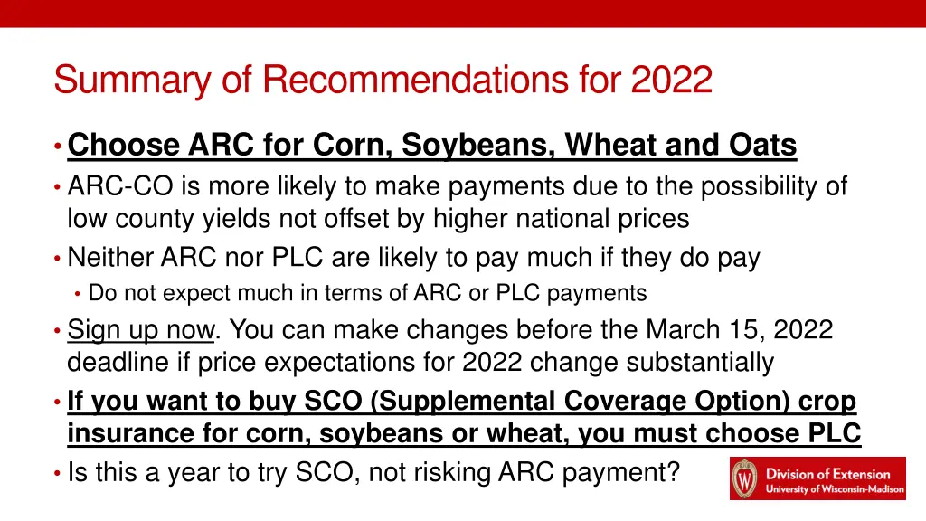 summary of recommendations for 2022