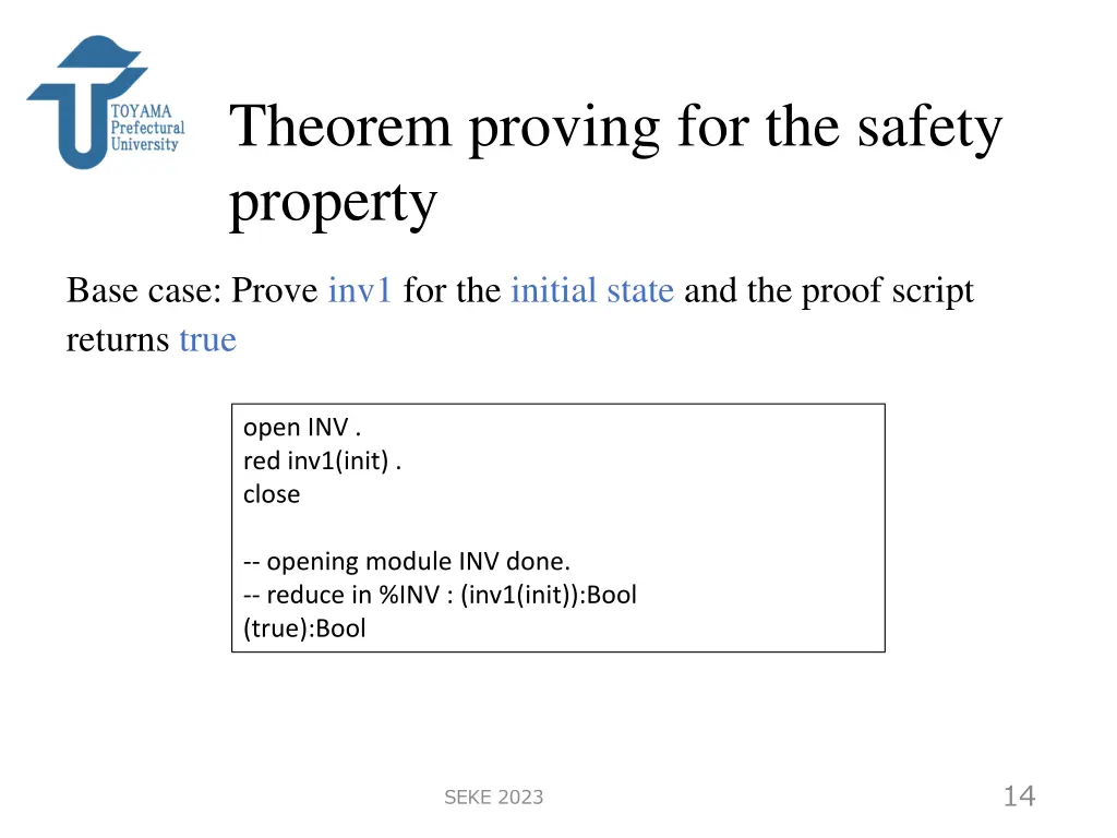 theorem proving for the safety property 1