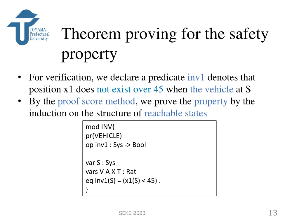 theorem proving for the safety property
