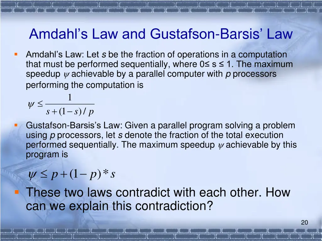 amdahl s law and gustafson barsis law