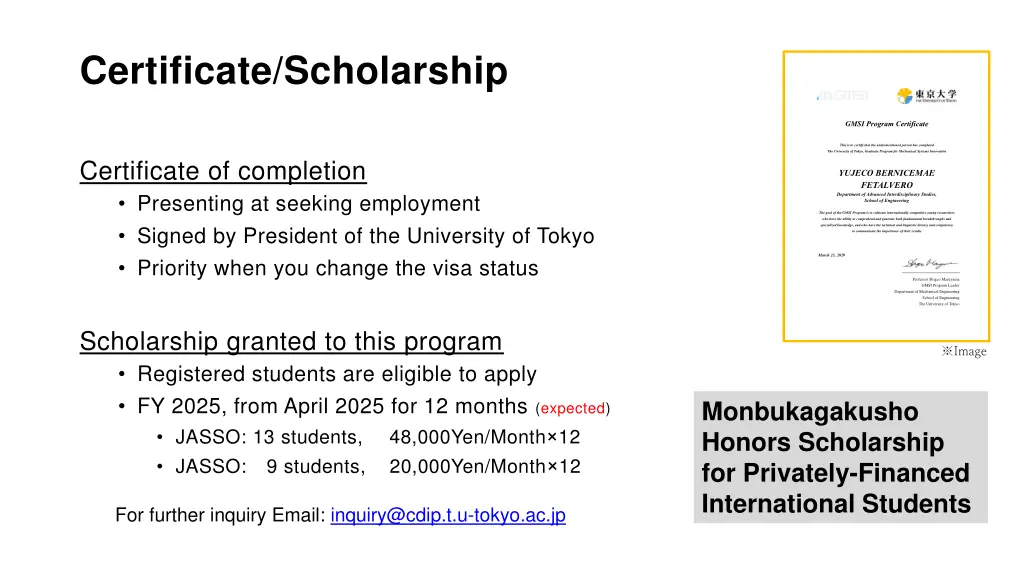 certificate scholarship