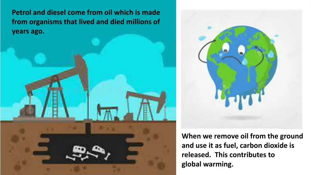 petrol and diesel come from oil which is made