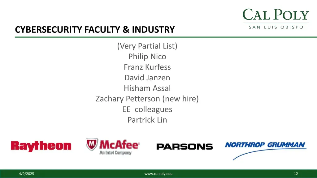 cybersecurity faculty industry