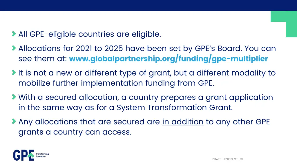all gpe eligible countries are eligible