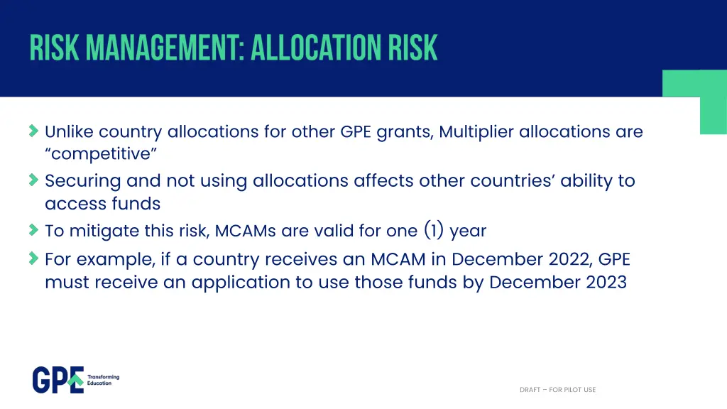 unlike country allocations for other gpe grants