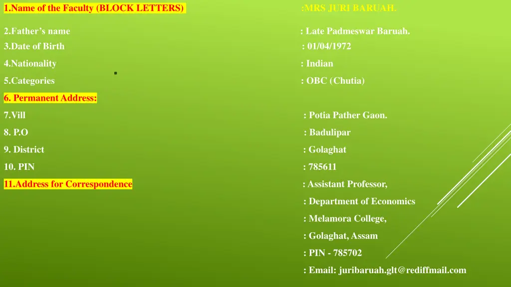 1 name of the faculty block letters