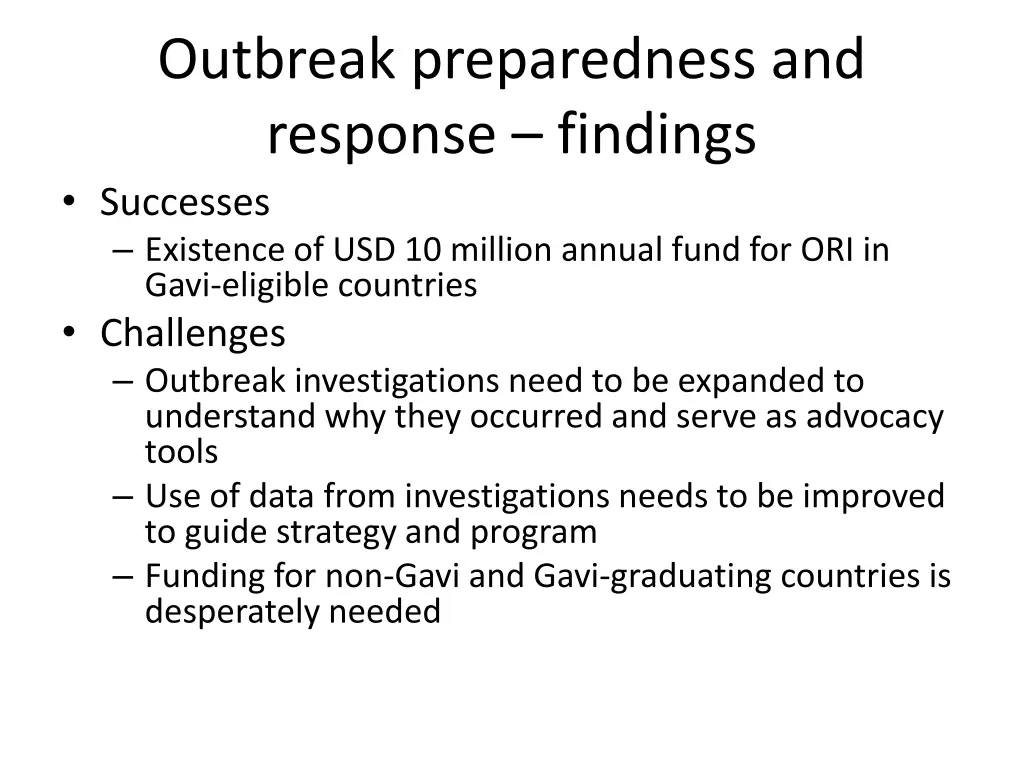 outbreak preparedness and response findings