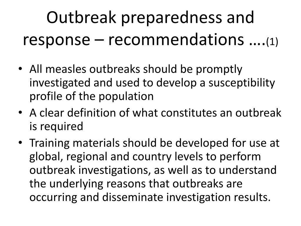 outbreak preparedness and response