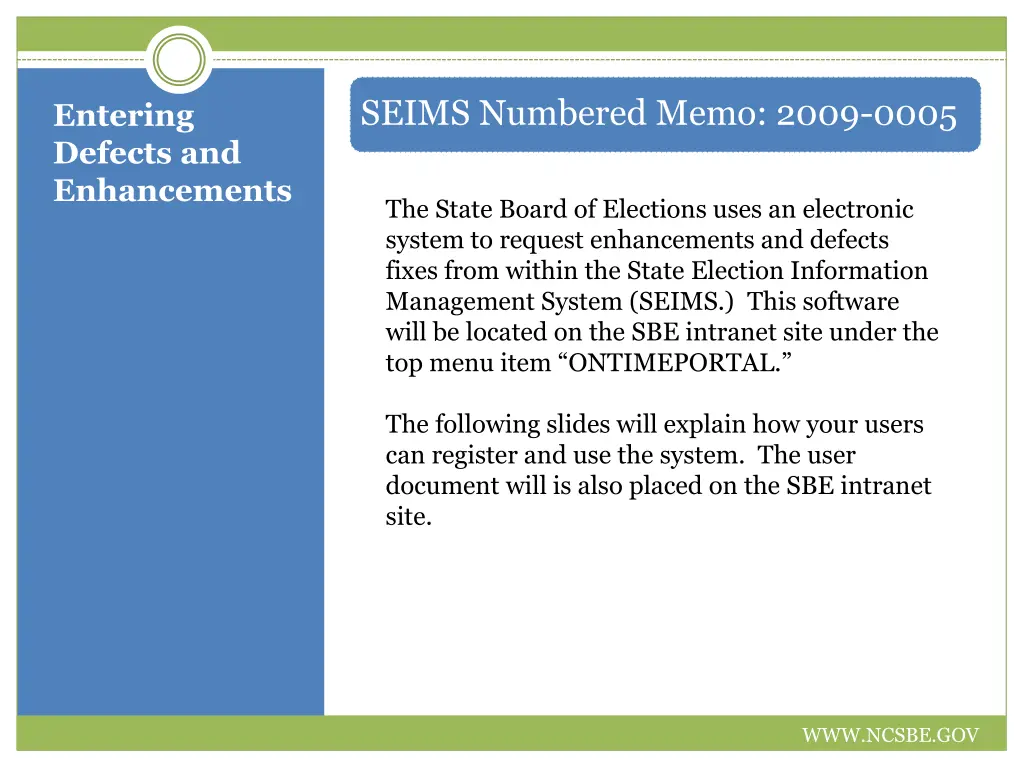 seims numbered memo 2009 0005