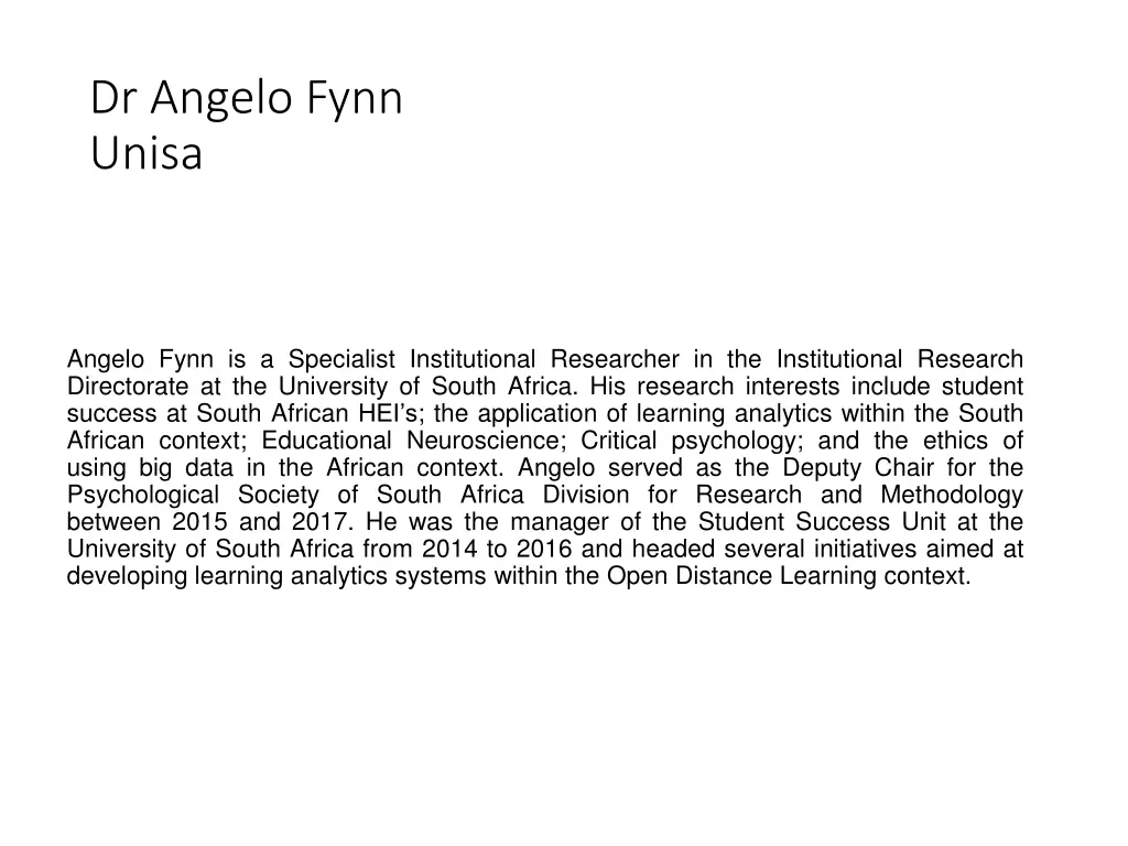 dr angelo fynn unisa