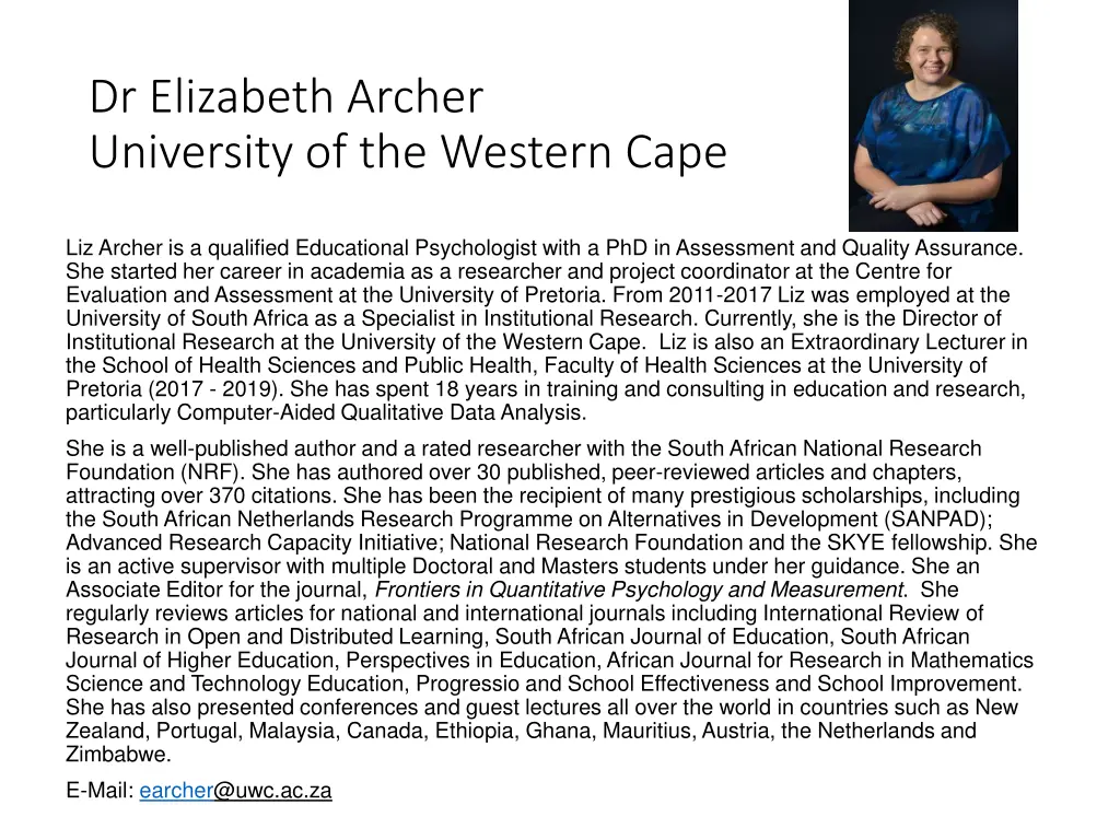 dr elizabeth archer university of the western cape