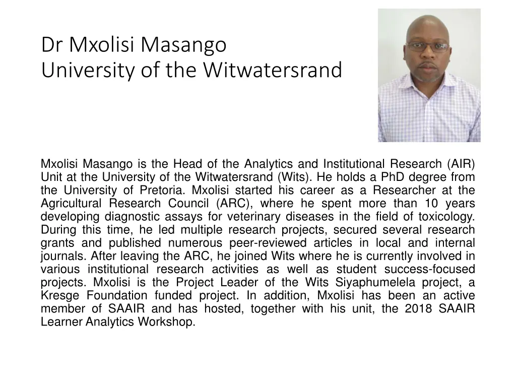 dr mxolisi masango university of the witwatersrand