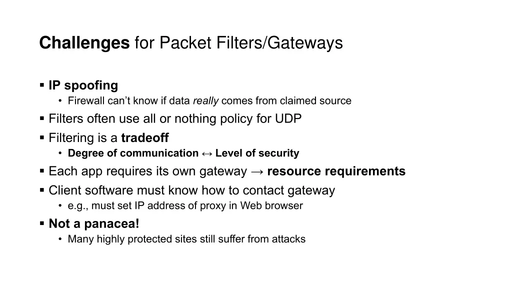 challenges for packet filters gateways