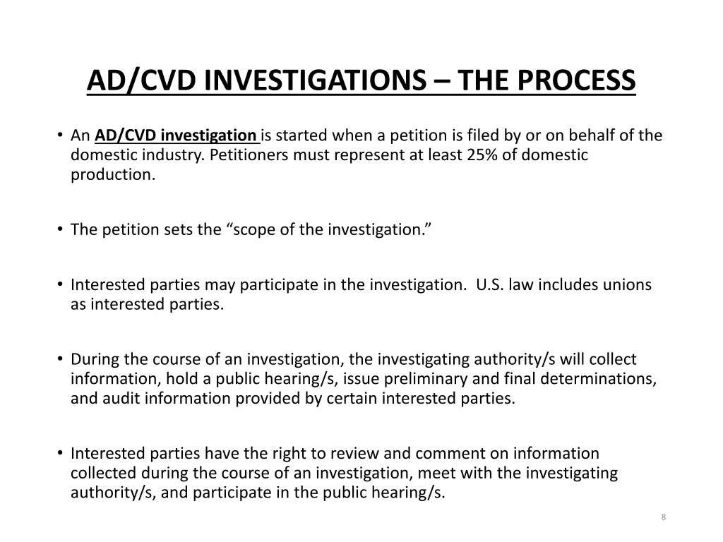 ad cvd investigations the process